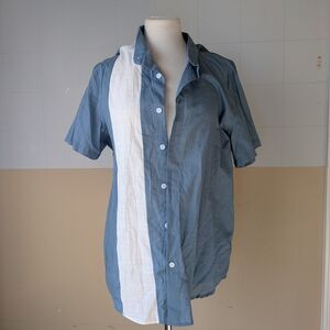 Men's Blue and White Casual Button Down Shirt
